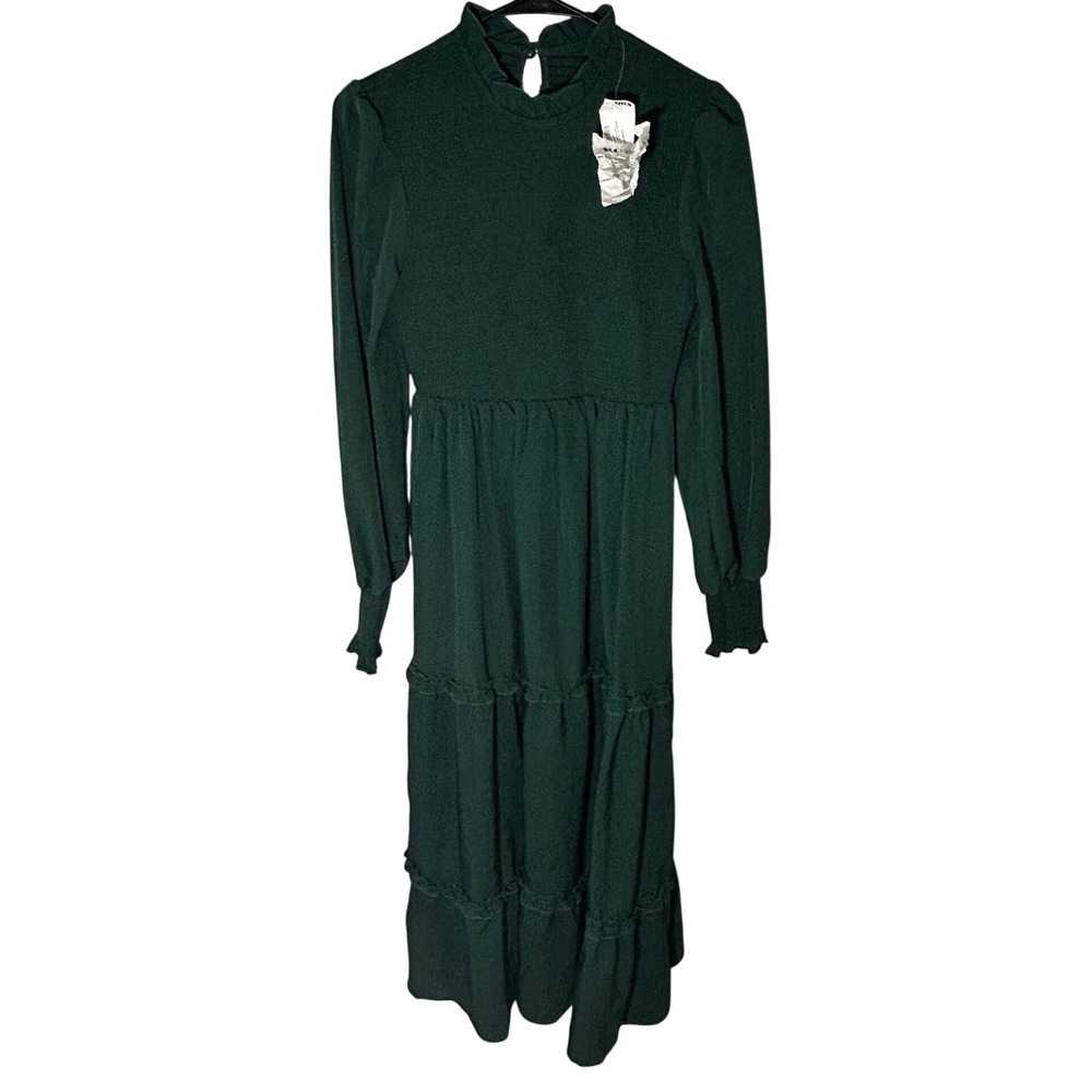 Kohl's Long Sleeved Maxi Dress Smocked Chest & Cuffs Single Button Women's S NWT